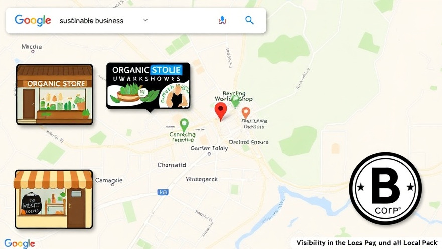 Google search result illustration showing sustainable businesses on a map view.