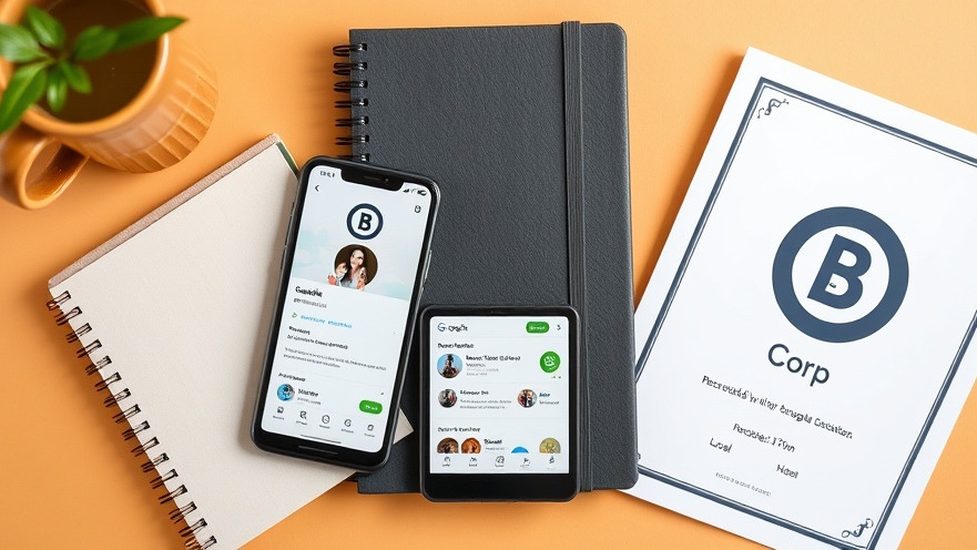 Flat lay of smartphone showcasing Google Business profile with eco-friendly items.