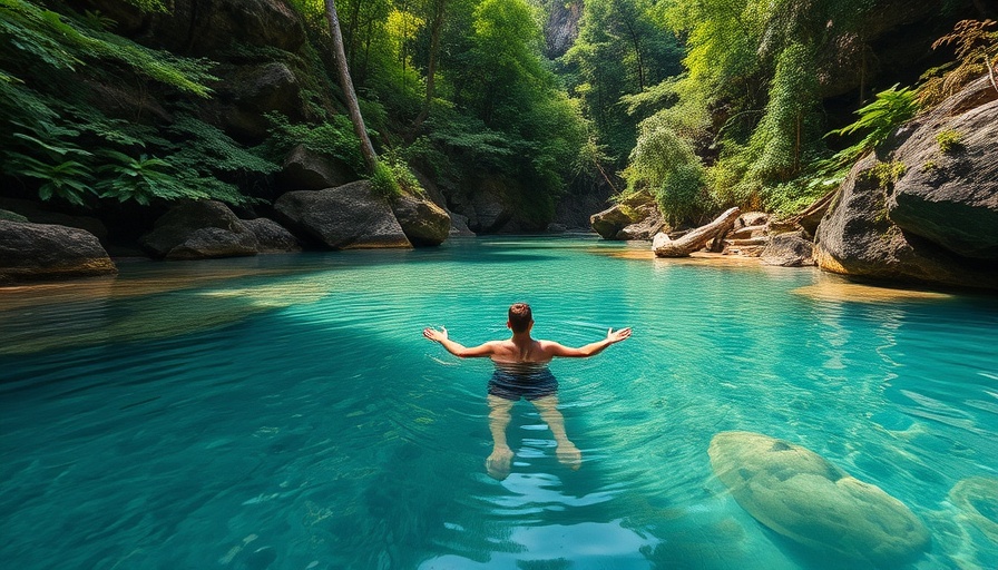 Serene swimming hole in the US with lush greenery.