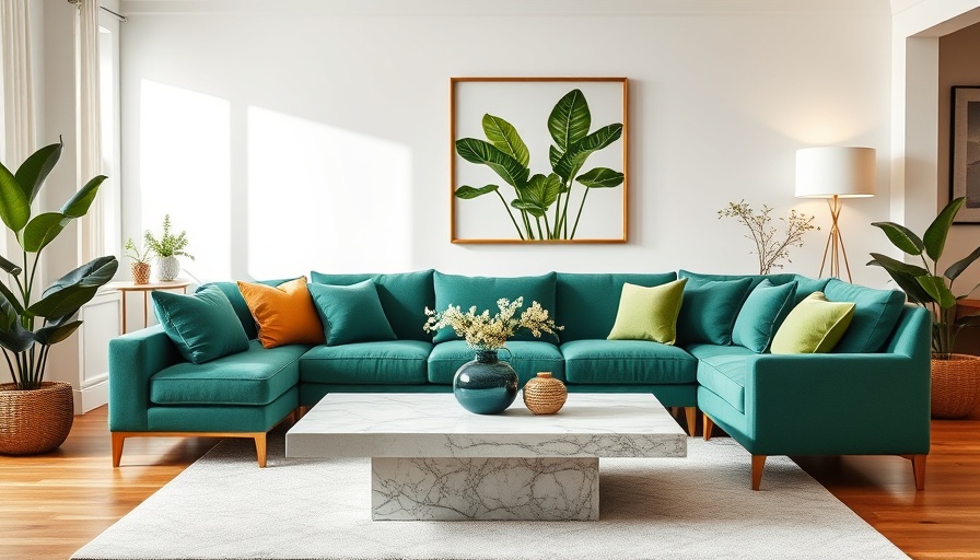 Key elements of modern home interior: elegant living room with green sofa.