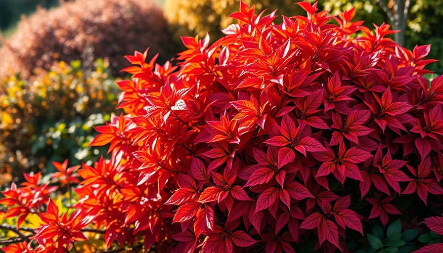 Colorful shrub with red and orange leaves in autumn garden