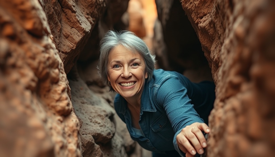 Woman exploring red rocks, RVing in Moab, natural canyon.