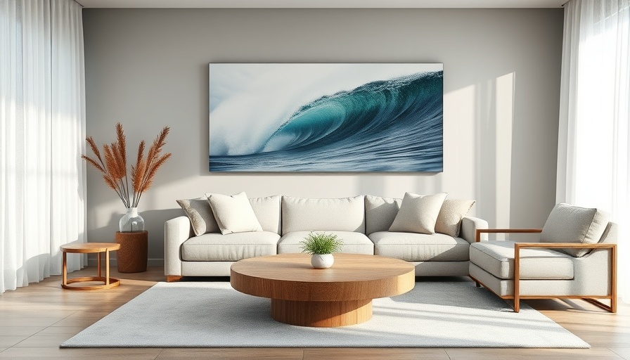 Gallery-Worthy Interiors: Elegant, serene living room with ocean art.