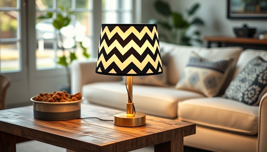Chevron-patterned cordless lamp in elegant living room, best places to buy cordless lamps.