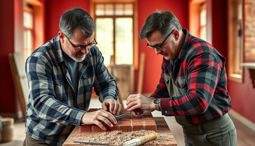 Men demonstrating how to spot point a brick floor inside a room.