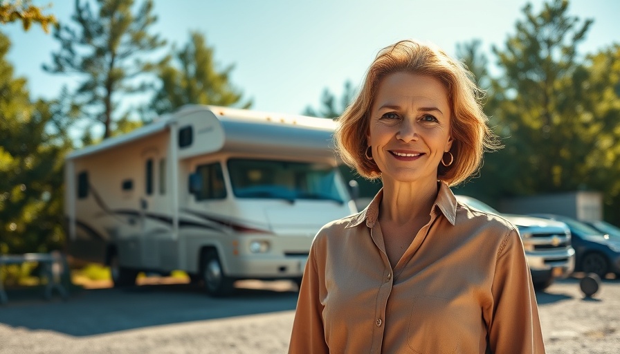 Woman enjoying family travel experiences with RV at campground