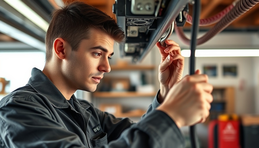 Technician upgrading garage doors in Redmond, detailed inspection.