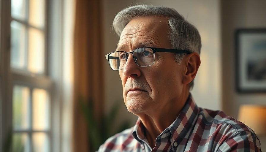 Thoughtful elderly man indoors with soft natural light.