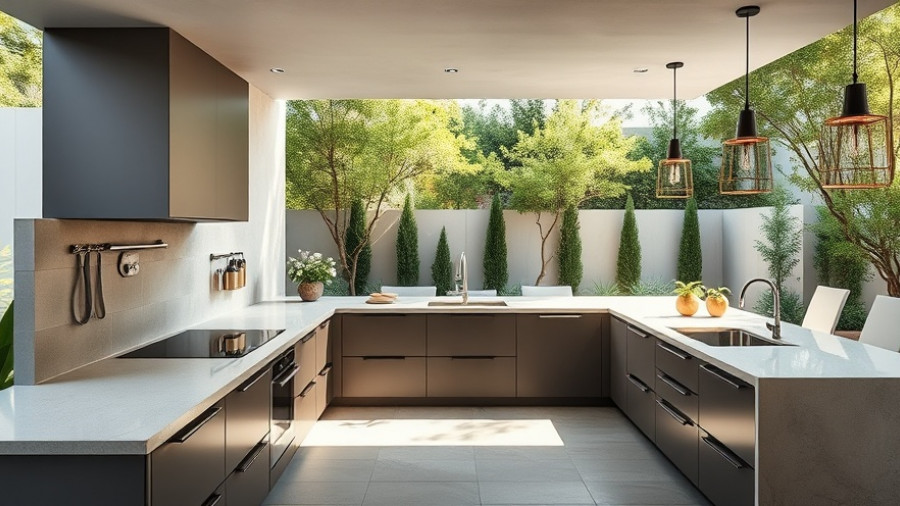 Modern outdoor kitchen design with sleek countertops.