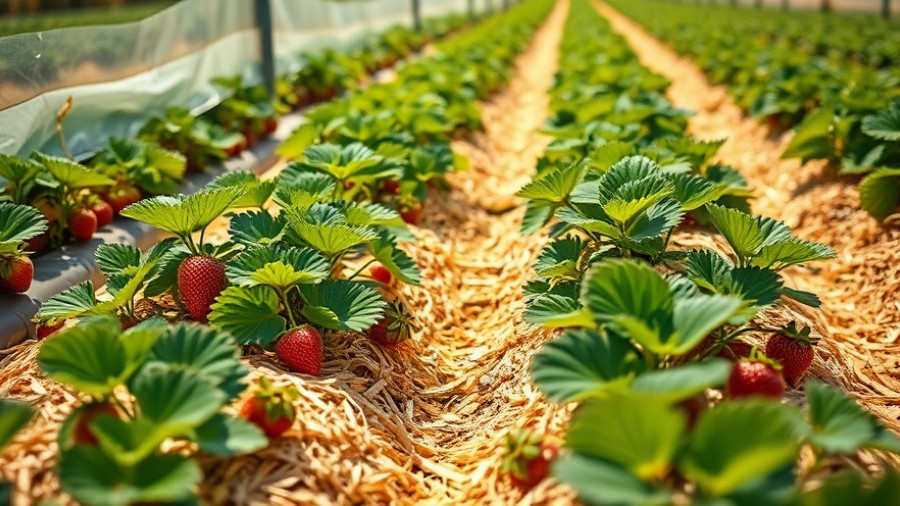 Organic vs Synthetic Mulch: Strawberry plants with straw and plastic.