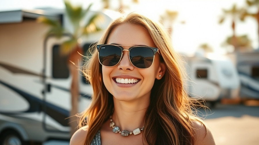 Smiling woman at a dump station in Parker under sunny skies.