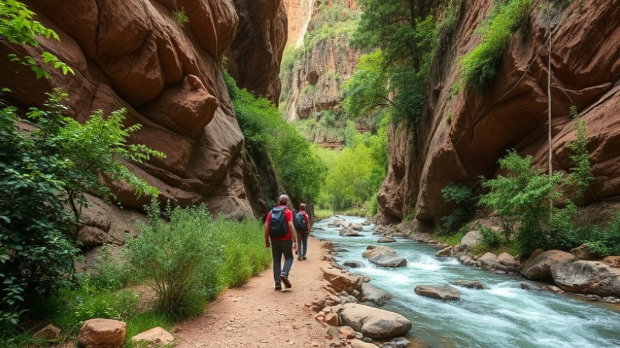 Hikers navigate river at Zion National Park, travel guide.