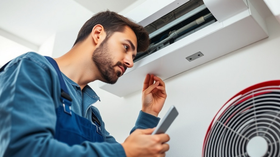 Focused technician inspecting heating system for strange odors, lifelike.