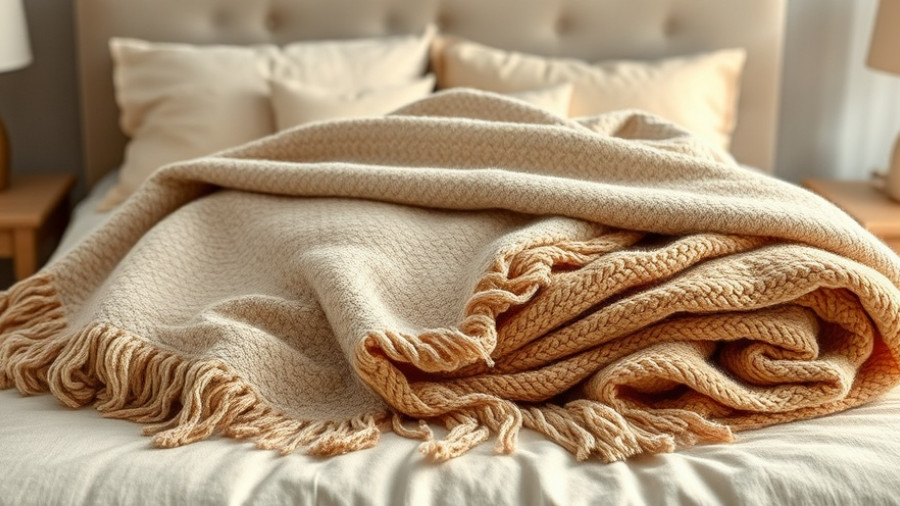 Cozy throw blankets layered on a bed with soft pillows.
