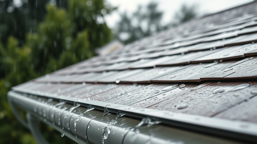 Cinematic view of rain droplets on a roof, showcasing eco-friendly gardening and sustainable landscaping.