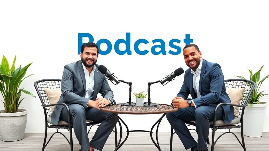 Two smiling hosts discussing bathroom renovation inspirations on a podcast set.