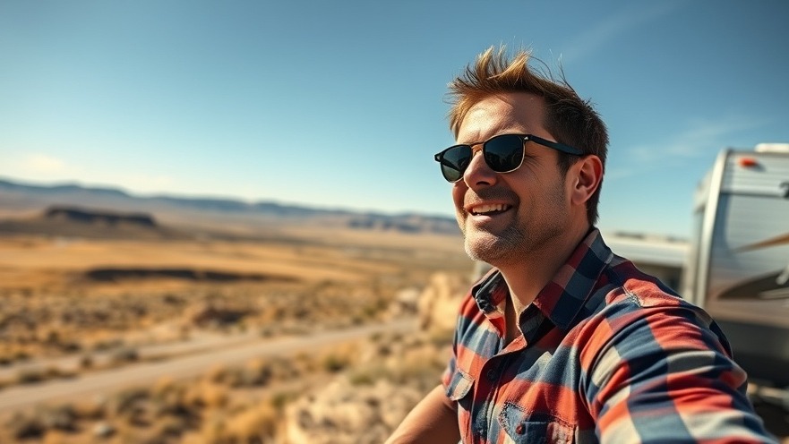 Man enjoying outdoor adventures in Wyoming, relaxing with RV and scenic views.