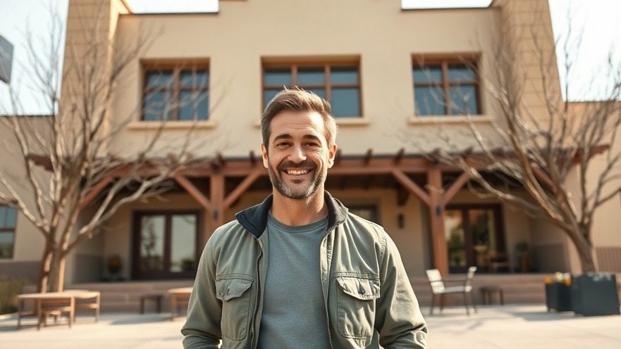 Smiling man showcases pressure washing business tips in front of a large building.