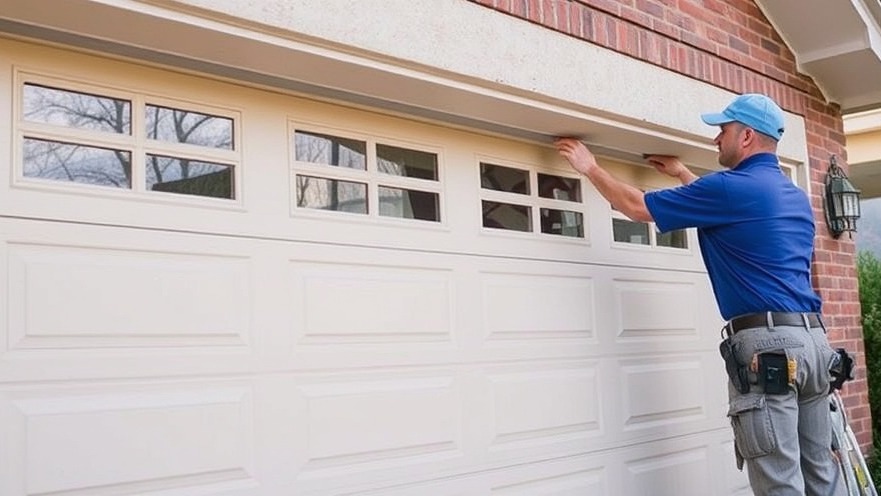 Garage door installation contractor expertly fitting a new garage door.