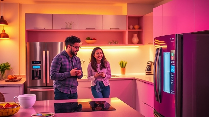 Joyful interactions with LG's smart home appliances in a vibrant kitchen.