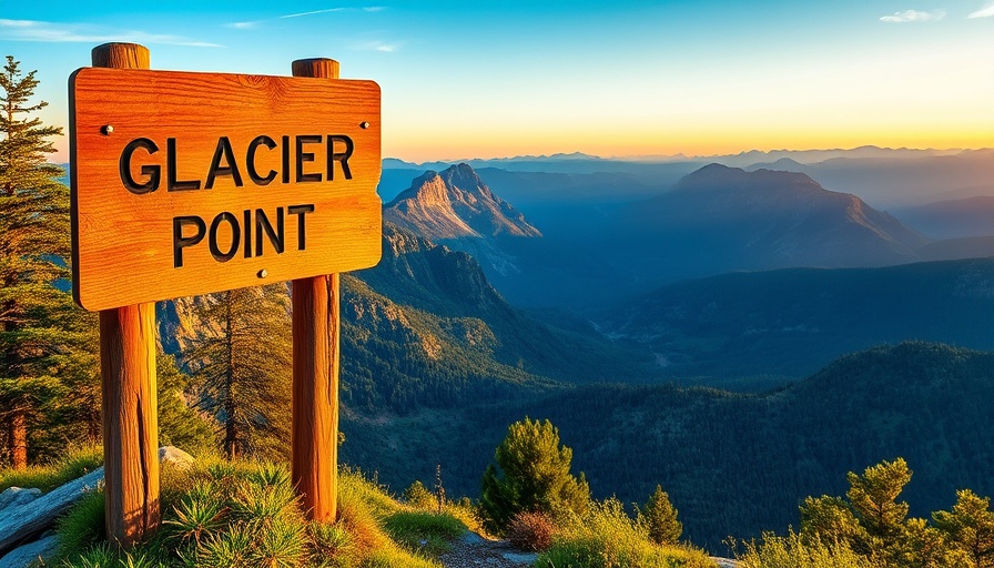 Beautiful view at Glacier Point featuring mountains and a rustic sign, perfect for RV adventures.