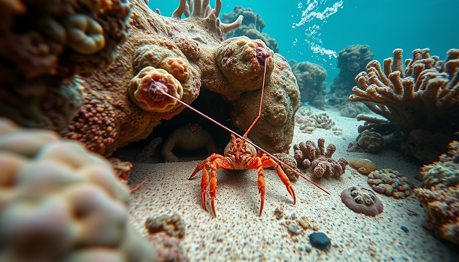 Lobster hiding in coral crevice, Florida Keys diving.