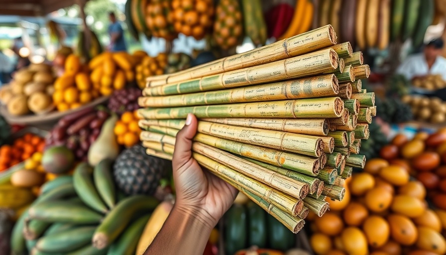 Sugarcane at Robert is Here Fruit Stand with tropical fruits.