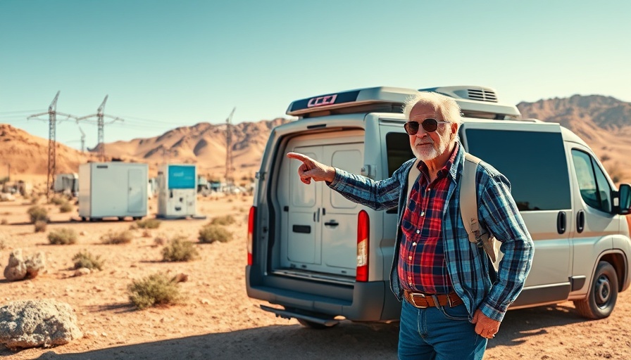 Bluei Elite 200 Power Station for Van Life promotion with elderly man in desert.