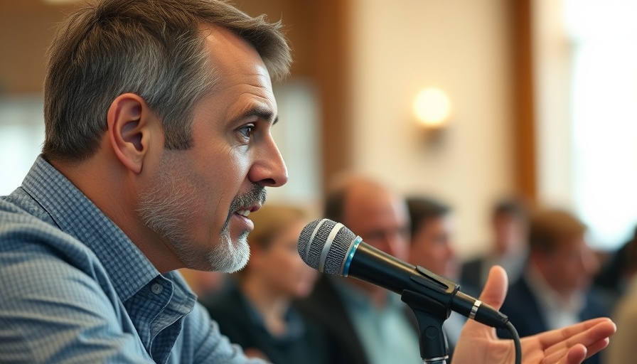 Man discussing finance strategies on mic in soft lighting