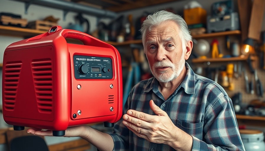 Elderly man reviews Harbor Freight Predator 2000 Power Station in a workshop.