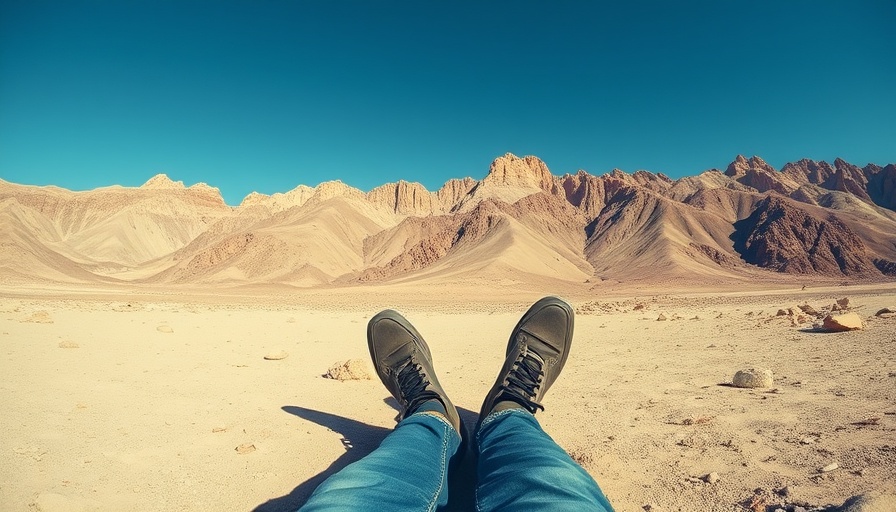 Mountain landscape with person resting, focusing on safety tips