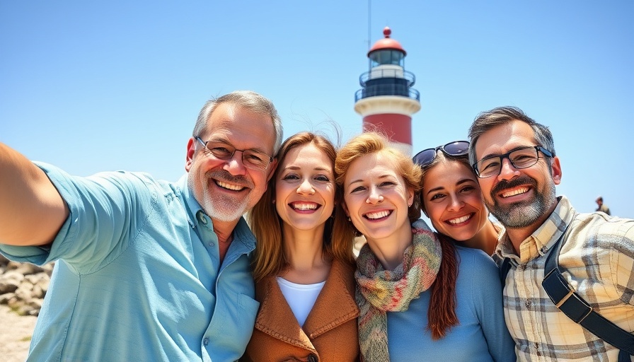 RV Family Life in 2024 smiling group near lighthouse.