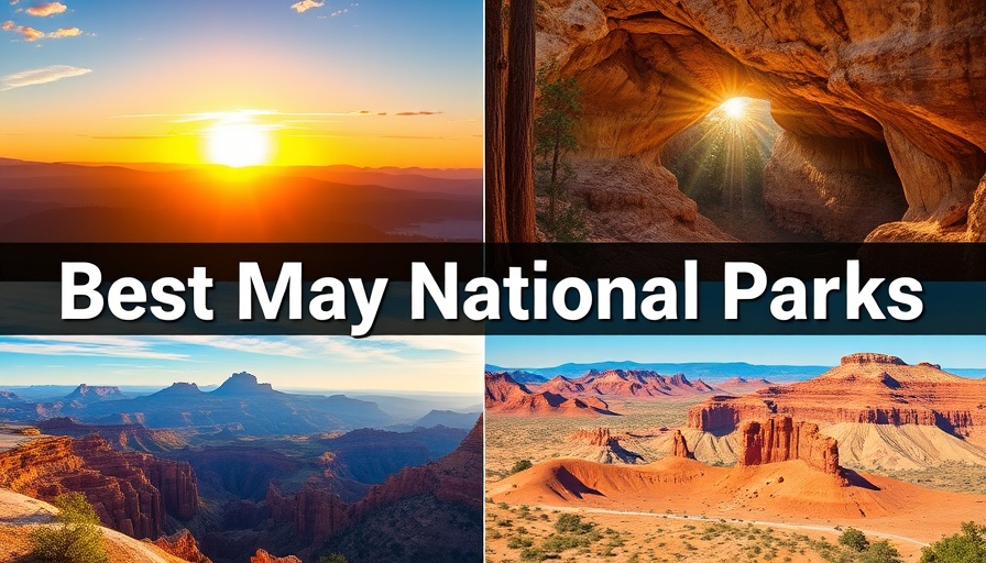 Collage of national park landscapes with 'Best May National Parks' text overlay.