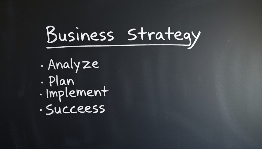 Chalkboard with business strategy steps; analyze, plan, implement, success.