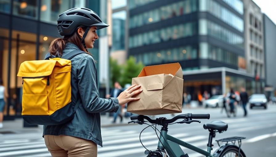 Gig economy courier delivering food in urban setting