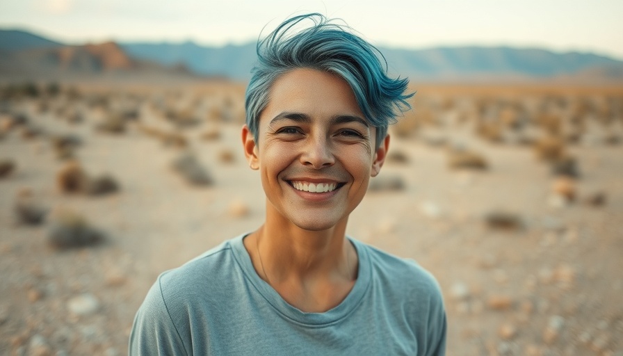 Happy person at Van Life Gathering Alaska, standing in a desert landscape.
