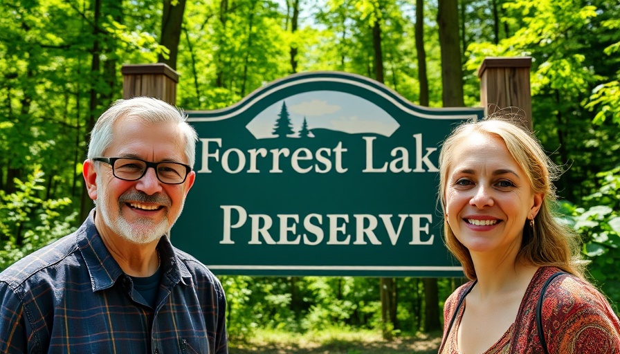 Thousand Trails Forest Lake visitors by preserve sign.