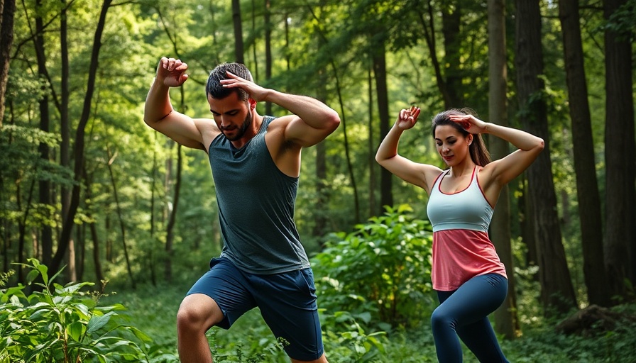 People doing a workout in a unique forest setting