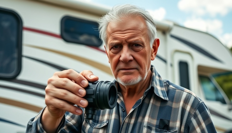 Person discussing RV black tank secrets outdoors, RV Black Tank Myths Busted.