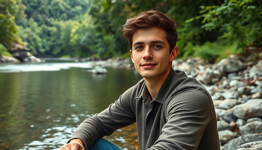 Man relaxing by a river traveling across the United States.
