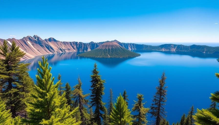 Crater Lake National Park facts shown over a scenic lake view.