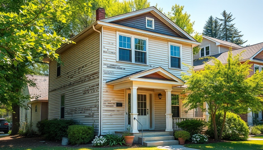 Weathered suburban house exterior in sunlight, pressure washing business tips.