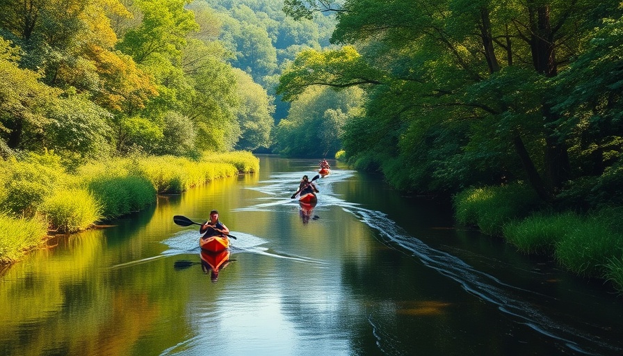 Cado River Adventures in serene lush landscape with kayakers.