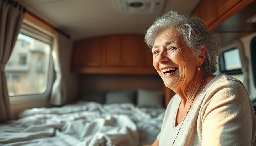 RV lifestyle after 65: Joyful woman enjoying her RV home.