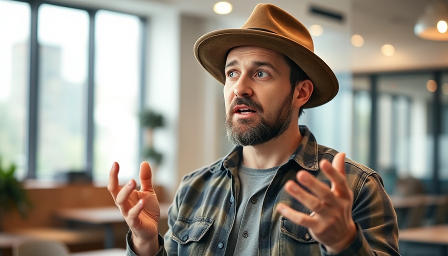 Casual man giving business tips in a modern indoor setting