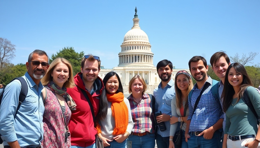 Group enjoying US Capitol tour with Capitol building in background.