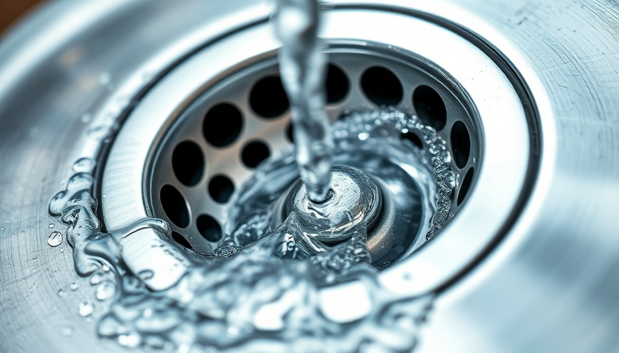 Water swirling down a metal drain, highlighting common drain and sewer line issues.