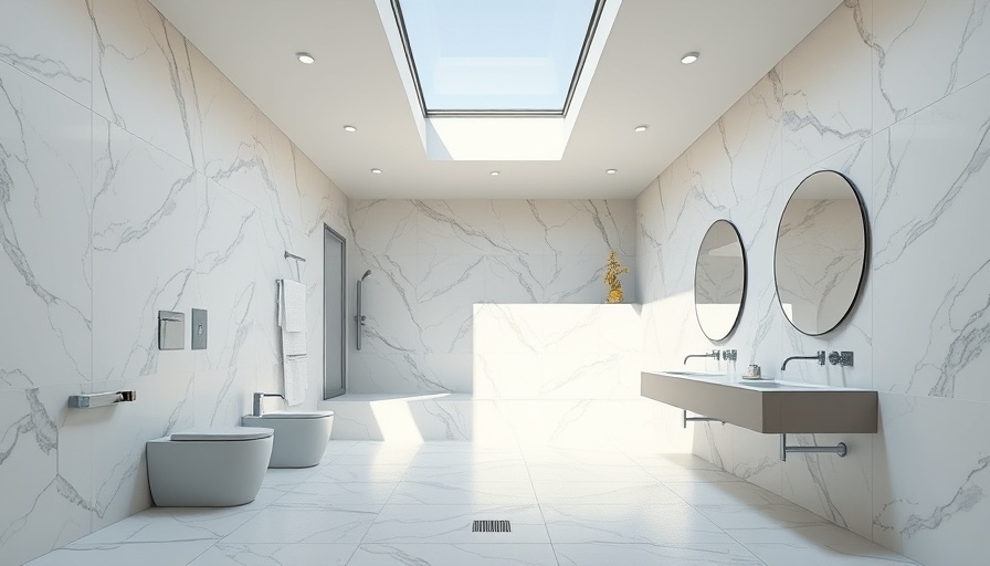 Modern bathroom with sleek design under skylight.