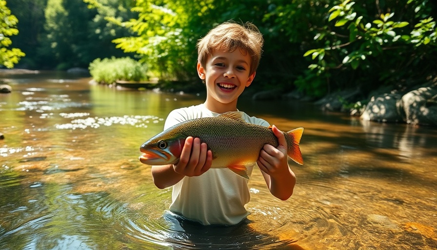 Cody's Fishing Adventure: Man with fish in sunlit stream.
