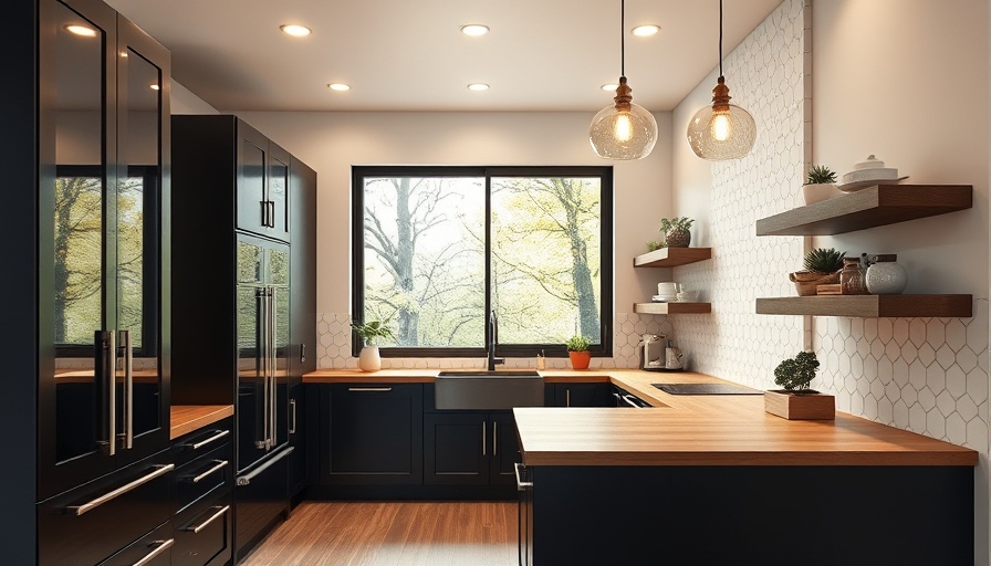Elegant kitchen with wooden countertops and black cabinets
